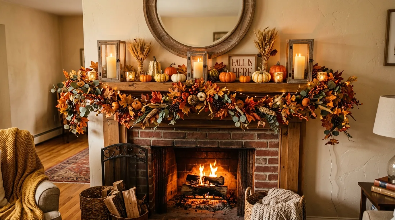 Use candles and lamps to create a softer seasonal glow inspiration for a fall home interior.